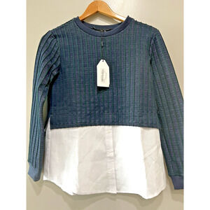 $82 English Factory Navy Blue White Combo Layered Shirt Sweater Top Preppy Sz-S